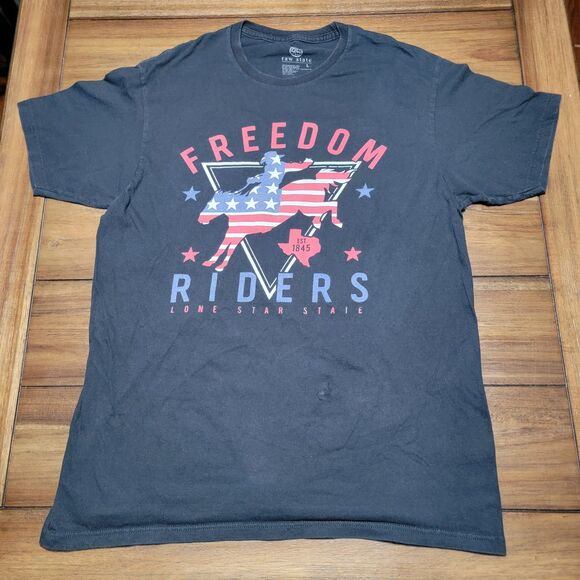 Raw State SS Black Unisex Tee "Freedom Riders Lone Star State" - Size Large - Picture 2 of 4